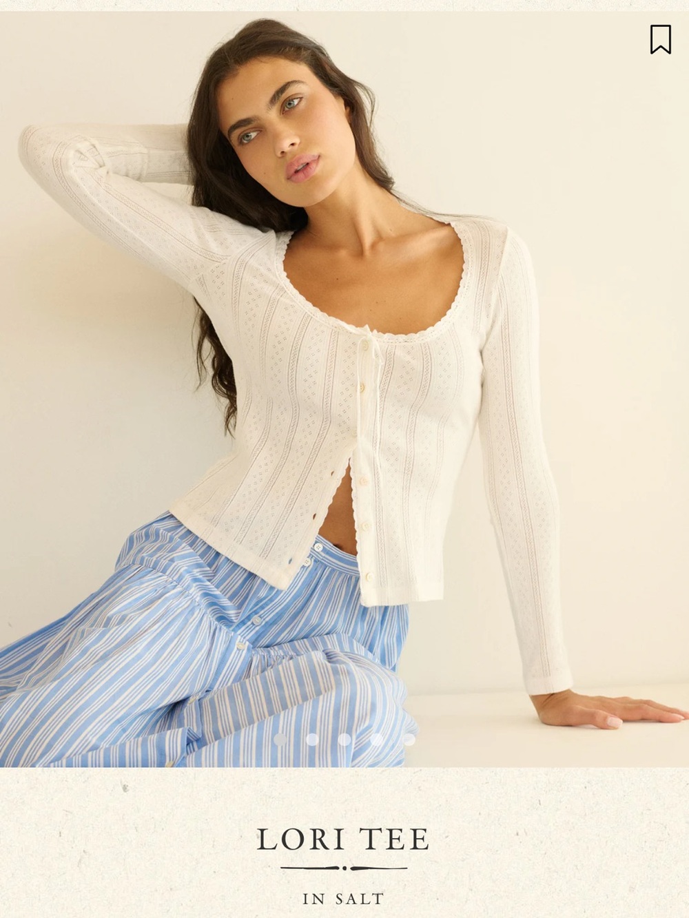 NWT Doen Lori Tee Button-Front Knit Top in Salt